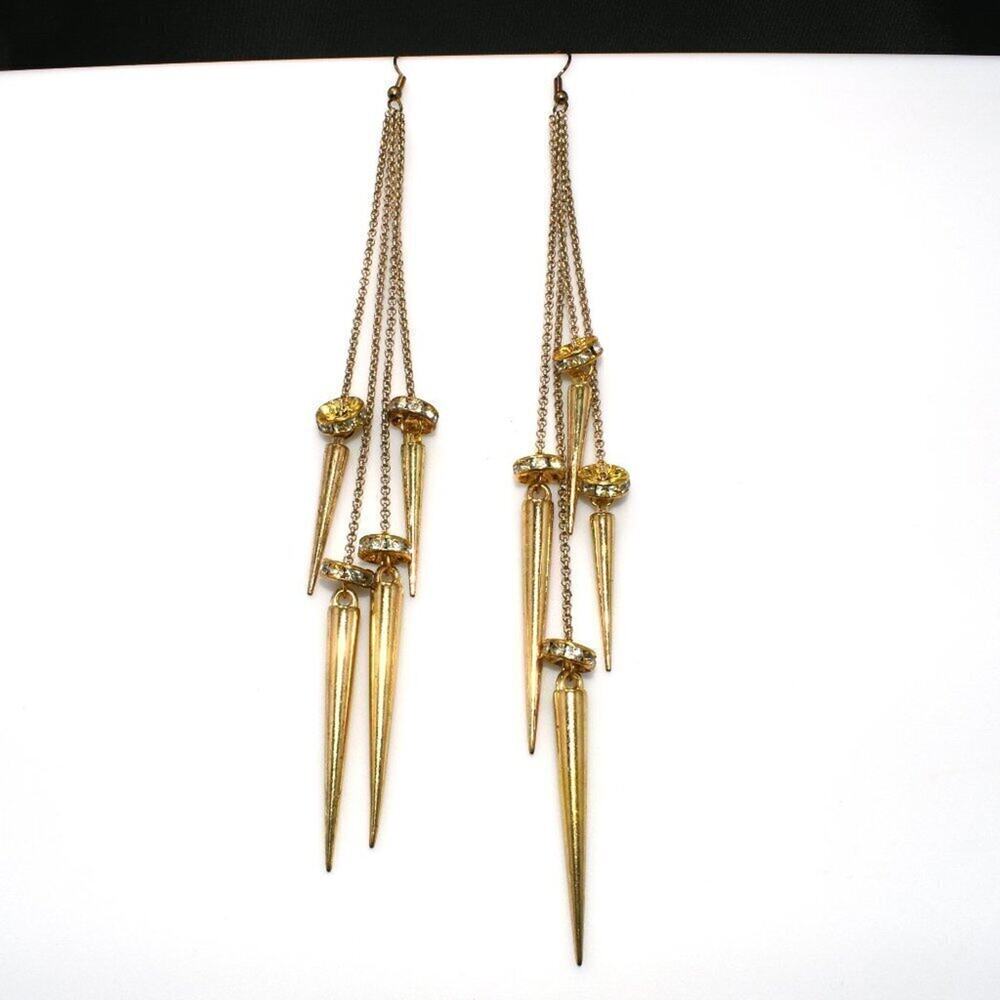 Vintage Very Long Chain Rhinestone Tassel Earrings, 7 Inches Length